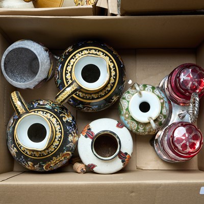Lot 173 - TWO BOXES INCLUDING LEGRAS VASE, PICQUOT TEA SERVICE, ETC.