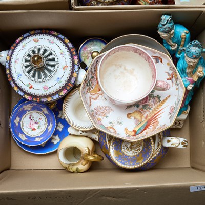Lot 174 - TWO BOXES INCLUDING POTPOURRI VASE, ROYAL WORCESTER FLAT-BACK JUG, ETC.