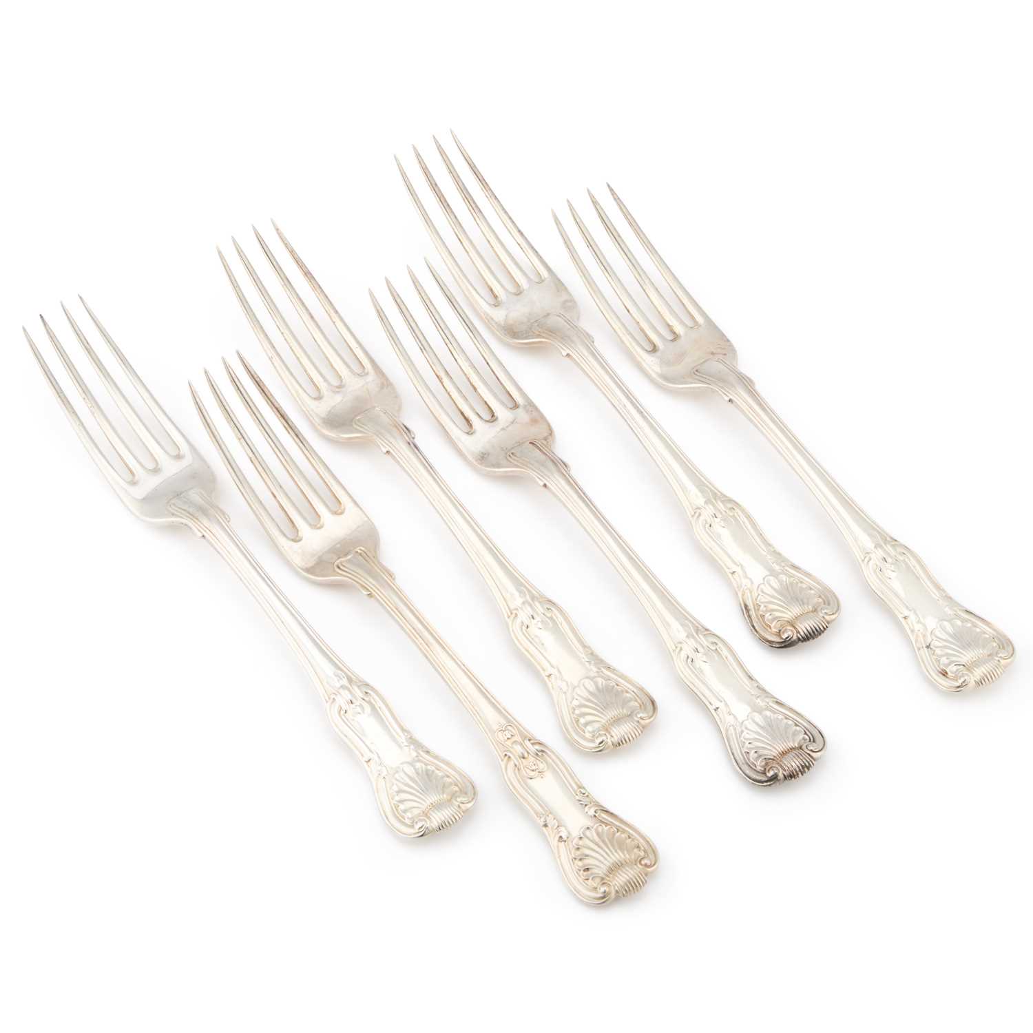 Lot 362 - A SET OF SIX GEORGE III SILVER TABLE FORKS