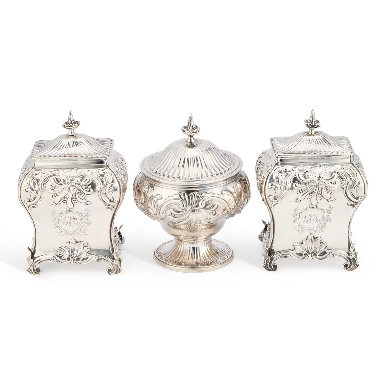 Lot 536 - AN EARLY GEORGE III SILVER TEA CADDY SET