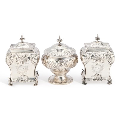 Lot 536 - AN EARLY GEORGE III SILVER TEA CADDY SET