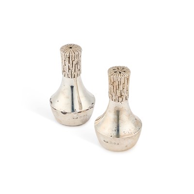 Lot 379 - A PAIR OF ELIZABETH II SILVER SALT AND PEPPER POTS