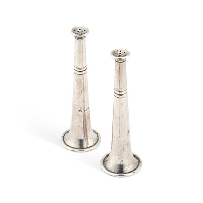 Lot 439 - A PAIR OF EDWARDIAN SILVER NOVELTY PEPPER POTS