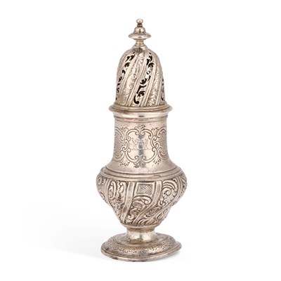 Lot 570 - A GEORGE II SILVER CASTER