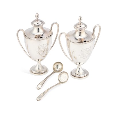 Lot 565 - A PAIR OF GEORGE III SILVER CONDIMENT VASES