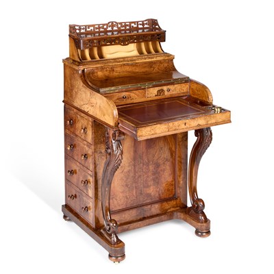 Lot 970 - A VICTORIAN BURR WALNUT POP-UP PIANO DAVENPORT