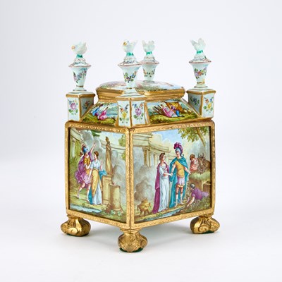 Lot 738 - A CONTINENTAL PORCELAIN TABLE CABINET