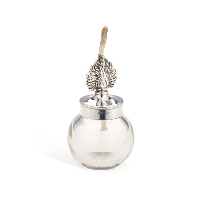 Lot 422 - AN EDWARDIAN SILVER-MOUNTED GLASS NOVELTY TABLE LIGHTER