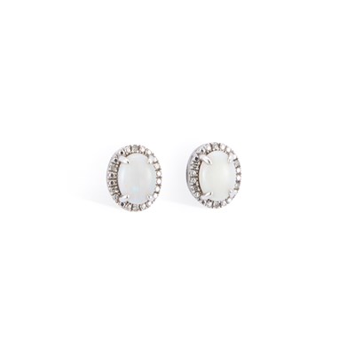 Lot 677 - A PAIR OF 9 CARAT WHITE GOLD OPAL AND DIAMOND EARRINGS