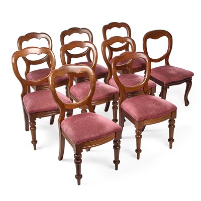 Lot 977 - A MATCHED SET OF NINE VICTORIAN MAHOGANY BALLOON BACK DINING CHAIRS