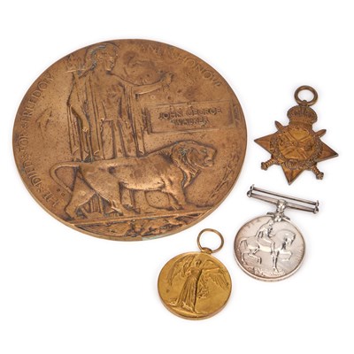 Lot 24 - A FIRST WORLD WAR CASUALTY GROUP DEATH PLAQUE AND MEDAL TRIO