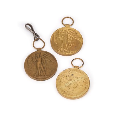 Lot 8 - THREE FIRST WORLD WAR VICTORY MEDALS