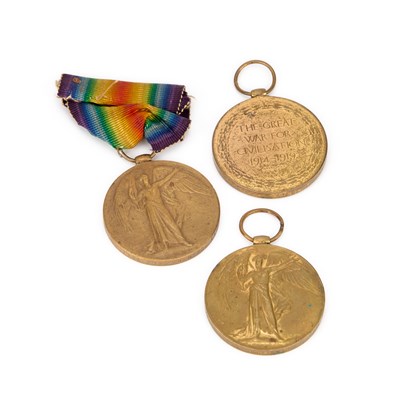 Lot 15 - THREE FIRST WORLD WAR VICTORY MEDALS