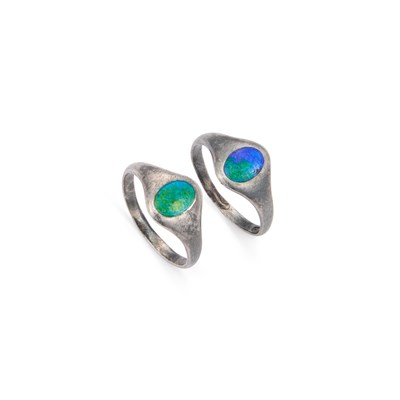 Lot 669 - TWO ARTS AND CRAFTS SILVER AND ENAMEL RINGS
