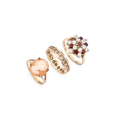 Lot 713 - TWO 9 CARAT GOLD RINGS AND ANOTHER RING