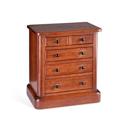Lot 1080 - A VICTORIAN OAK MINIATURE CHEST OF DRAWERS