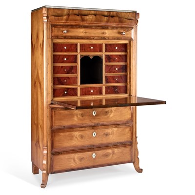 Lot 1023 - A 19TH CENTURY CONTINENTAL FRUITWOOD SECRETAIRE A ABBATANT