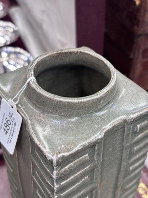 Lot 486 - A CHINESE CELADON-GLAZED CONG VASE