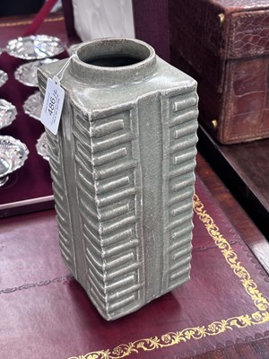 Lot 486 - A CHINESE CELADON-GLAZED CONG VASE