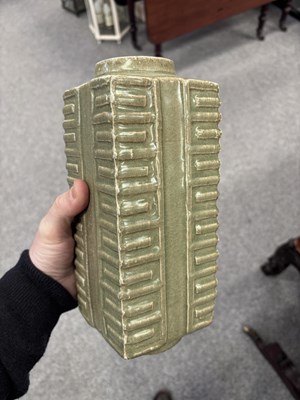 Lot 486 - A CHINESE CELADON-GLAZED CONG VASE