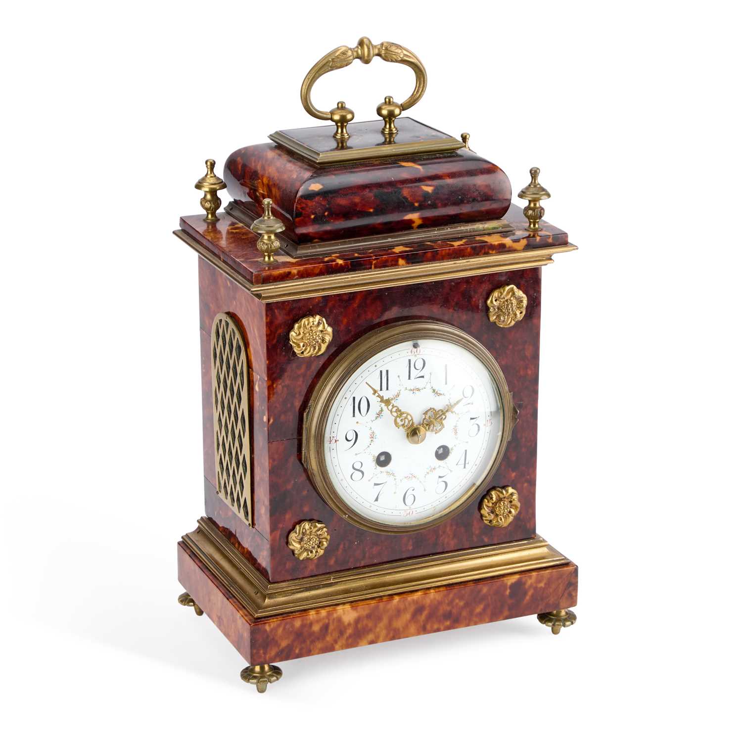 Lot 946 - A LARGE FRENCH GILT-METAL MOUNTED TORTOISESHELL MANTEL CLOCK