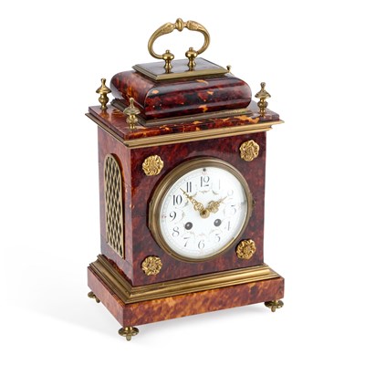 Lot 946 - A LARGE FRENCH GILT-METAL MOUNTED TORTOISESHELL MANTEL CLOCK