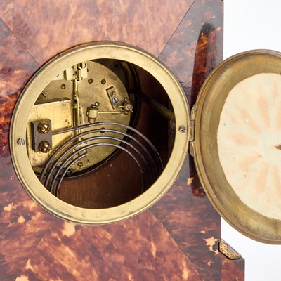 Lot 946 - A LARGE FRENCH GILT-METAL MOUNTED TORTOISESHELL MANTEL CLOCK