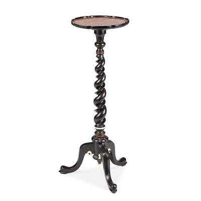 Lot 1056 - A 19TH CENTURY DUTCH FLORAL MARQUETRY, WALNUT, EBONY AND IVORY STAND