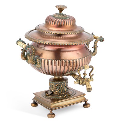 Lot 232 - AN EARLY 19TH CENTURY COPPER AND BRASS SAMOVAR