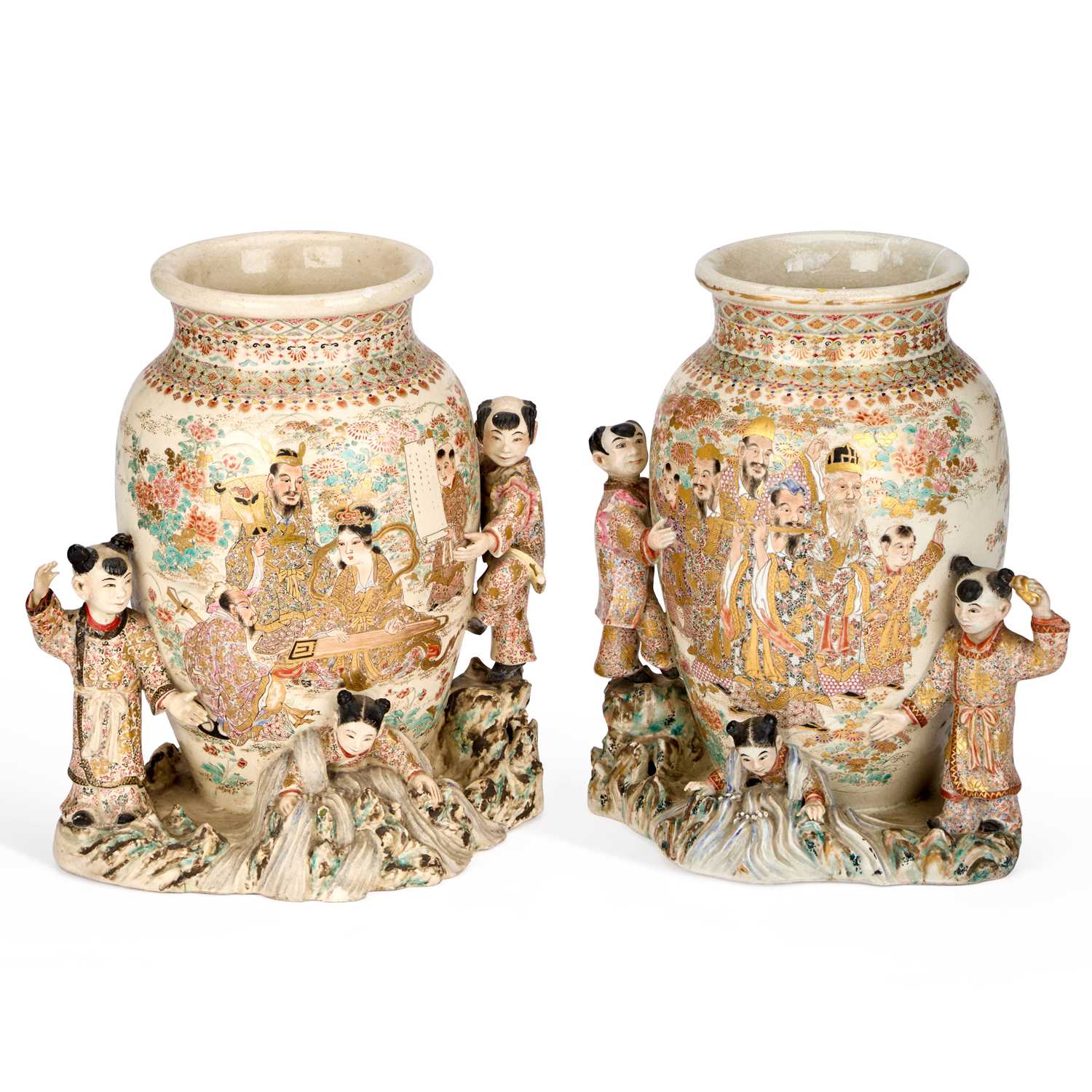 Lot 145 - A PAIR OF JAPANESE SATSUMA VASES
