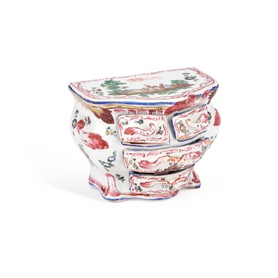 Lot 68 - A FRENCH FAIENCE MINIATURE COMMODE