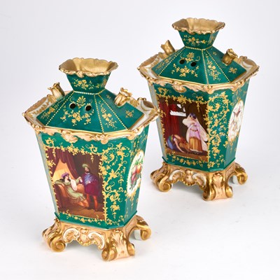 Lot 66 - A PAIR OF PARIS PORCELAIN POTPOURRI VASES AND COVERS