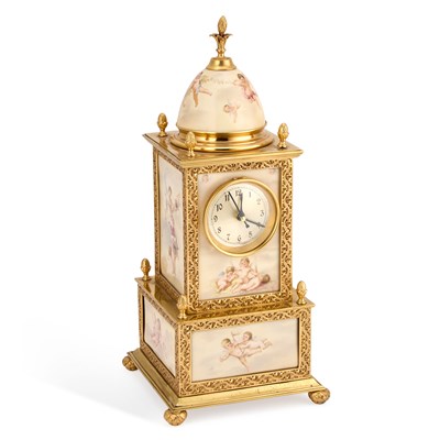 Lot 947 - A VIENNA STYLE PORCELAIN MANTEL CLOCK