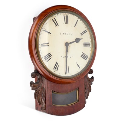 Lot 387 - A VICTORIAN MAHOGANY SINGLE-FUSEE DROP-DIAL CLOCK