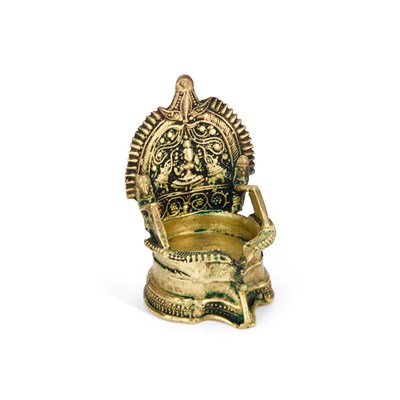 Lot 190 - AN INDIAN BRASS THRONE-FORM OIL LAMP (ASANA DEEPAM)