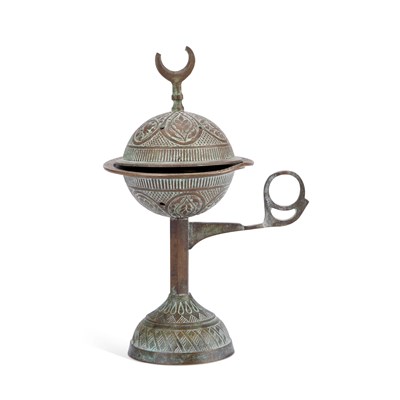Lot 642 - AN ISLAMIC BRASS INCENSE BURNER