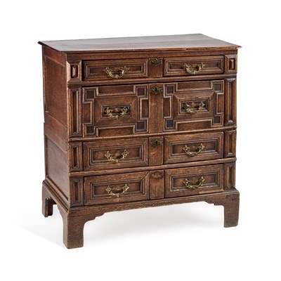 Lot 410 - A LATE 17TH CENTURY OAK MOULDED-FRONT CHEST OF DRAWERS