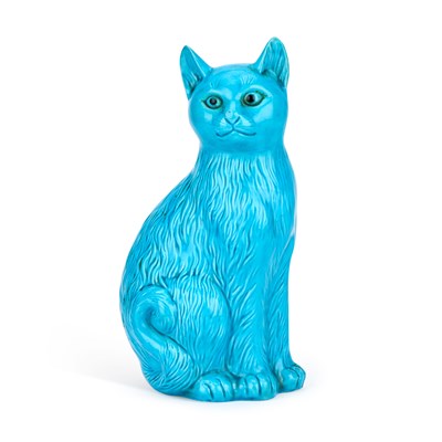 Lot 590 - A CHINESE TURQUOISE-GLAZED CAT FIGURE