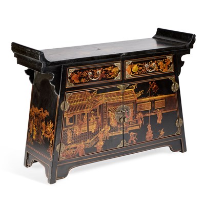 Lot 944 - A CHINOISERIE LACQUER SIDE CABINET