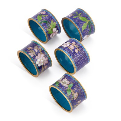 Lot 661 - A SET OF FIVE CLOISONNÉ ENAMEL NAPKIN RINGS