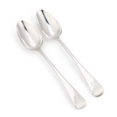 Lot 303 - A PAIR OF GEORGE III SILVER BASTING SPOONS