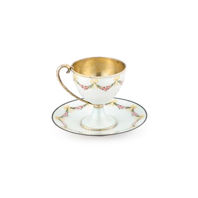 Lot 249 - A NORWEGIAN SILVER-GILT AND ENAMEL CUP AND SAUCER