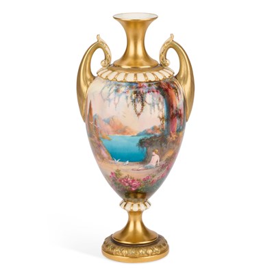 Lot 33 - A ROYAL WORCESTER LANDSCAPE VASE BY WALTER SEDGLEY