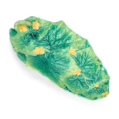 Lot 77 - A GEORGE JONES MAJOLICA CUCUMBER DISH