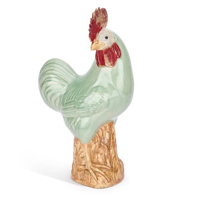 Lot 553 - A CHINESE CELADON-GLAZED PORCELAIN COCKEREL