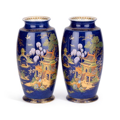 Lot 89 - A PAIR OF CARLTON WARE COBALT-BLUE, ENAMELLED AND GILDED VASES