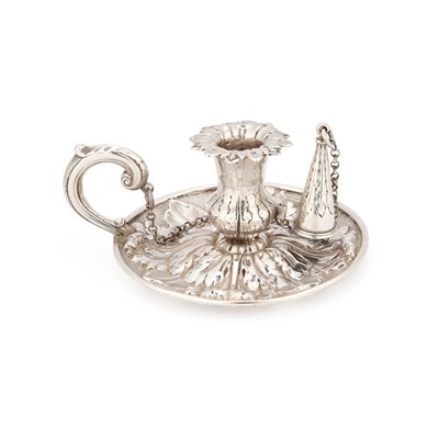 Lot 457 - A WILLIAM IV SILVER NATURALISTIC CHAMBERSTICK