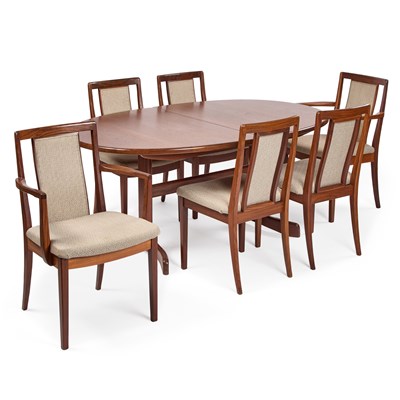 Lot 959 - A G-PLAN TEAK EXTENDING DINING TABLE AND SIX CHAIRS