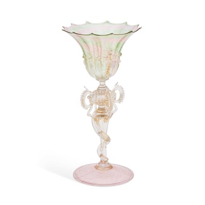 Lot 46 - A RARE VENETIAN 'SERPENT STEM' GOBLET, CIRCA 1775