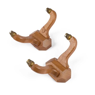 Lot 416 - ALBERT JEFFRAY, A PAIR OF EAGLEMAN OAK DOUBLE WALL LIGHTS, CIRCA 1990S